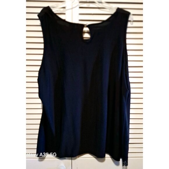 NY Collection Womens Black Sleeveless Tunic Top 3X With Laser-Cut Hem Detailing - Picture 8 of 9